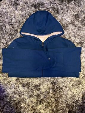Men's Navy Blue Sherpa-Lined Performance Hoodie Jacket